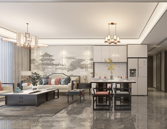 开元壹号124平新中式风格装修效果图