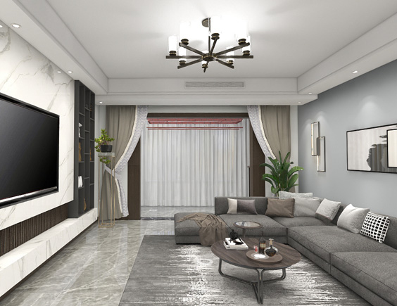 和昌花语墅140平新中式风格装修VR全景图