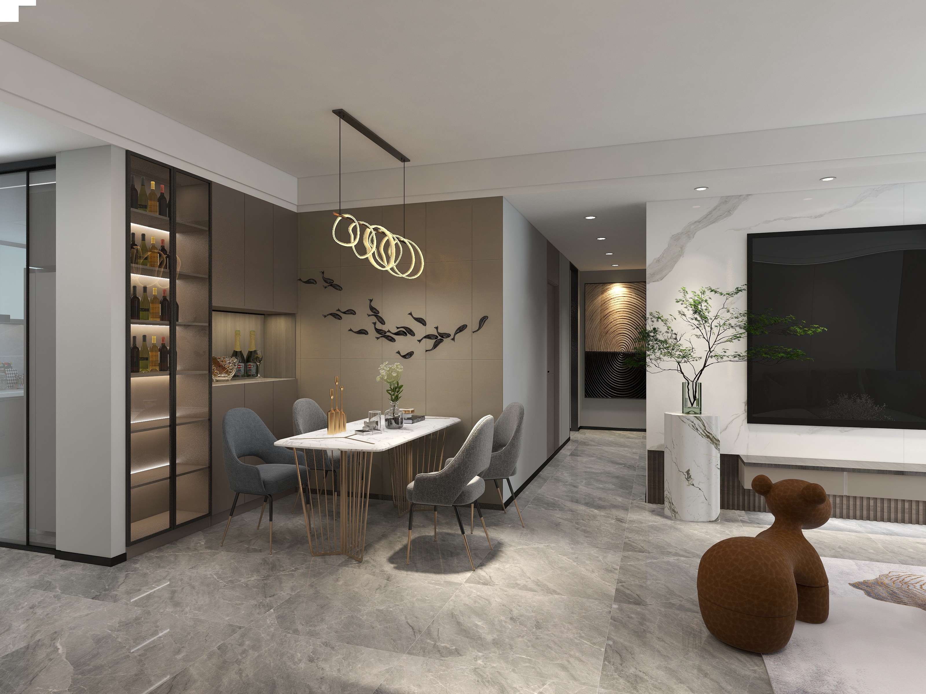 金科绿都142平四室两厅两卫现代极简风格效果图